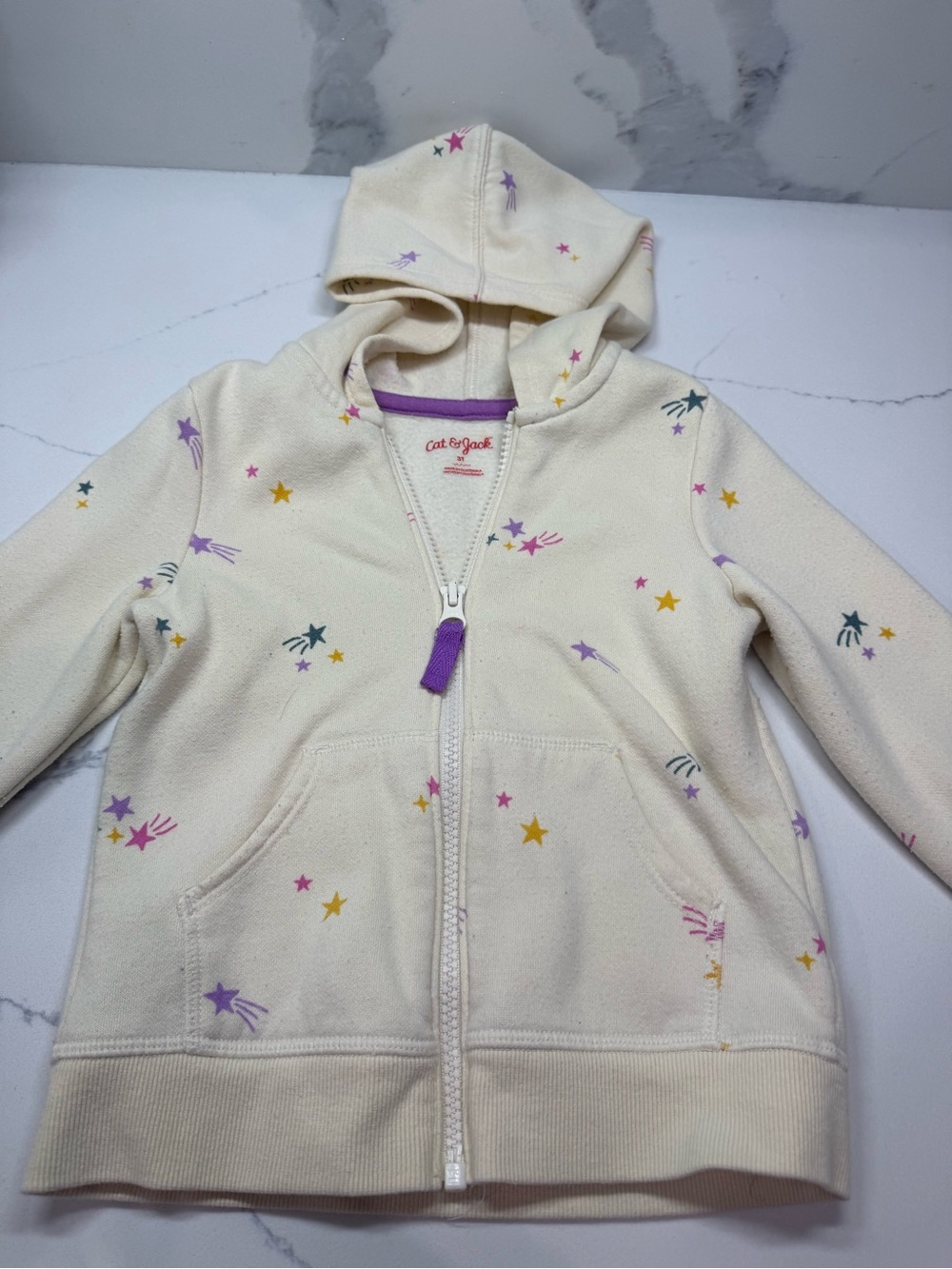 Cat & Jack Cream Zip Hoodie with Multi Star Print - Kids